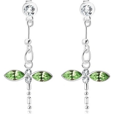 Šperky eshop visací náušnice stříbro vážka se zelenými a čirými krystaly Swarovski I33.25