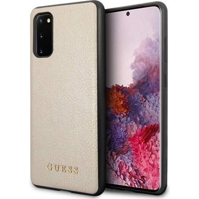 GUESS Iridescent Leather Hard Case - дизайнерски кожен кейс за Samsung Galaxy S20 (златист)