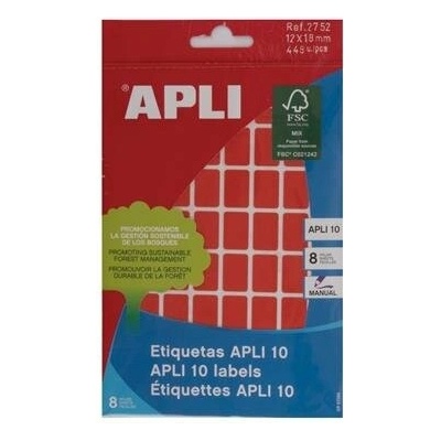 Etikety, 12x18 mm, ručne popisovateľné, farebné, APLI, červené, 448 etikiet bal