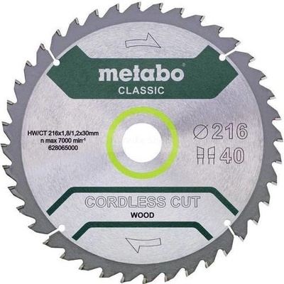 Metabo Pílový kotúč „CORDLESS CUT WOOD - CLASSIC“, 216x30 Z40 WZ 5°, 628065000