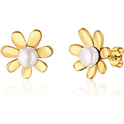 JwL Luxury Pearls pôvabné pozlátené náušnice s pravými riečnymi perlami kvietky JL0775