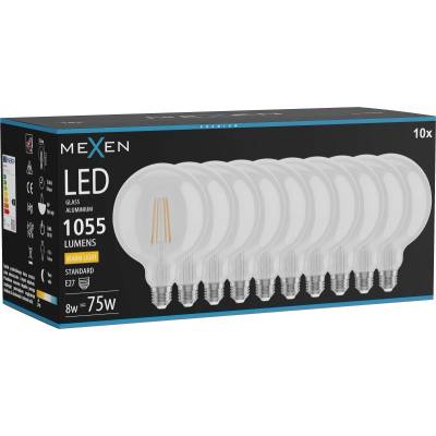 Mexen Vintis 10x LED филамент крушка E27, G125, 8W, Топла - 2700K, 1055 lm, прозрачна (L158-E27-0827-00x10)