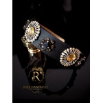 Radi handmade Широка диадема със златиста бродерия, камъни и кристали (783)