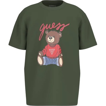 GUESS Зелена тениска с къс ръкав за момче с голямо цветно мече и надпис Guess