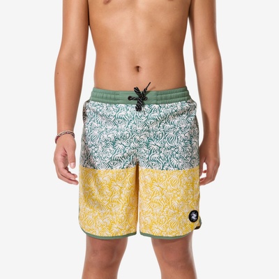 Decathlon Dětské surfařské kraťasy 500 Florastripe ZELENÁ ŽLUTÁ
