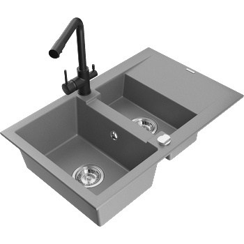Mexen Gaspar гранитна мивка 1, 5-камерна с отцедник и кухненски смесител Duero, сива - 6507-71-671600-70 (6507-71-671600-70)