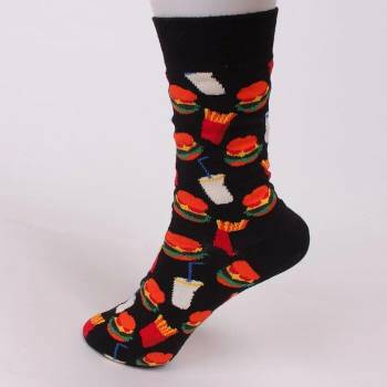 Image 1 of Дамски памучни чорапи в черен цвят с хамбургери и кола