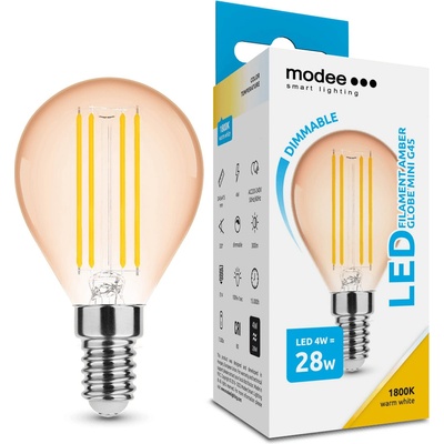 Modee Lighting LED Filament Amber Globe Mini žiarovka E14 4W teplá biela, stm. ML-G45FA1800K4WE14D