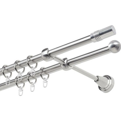 OK-GarnýžeCZ Garnýž kovová dvouřadá 19mm Cylinder nerez 320 cm do stěny / kroužky s háčkem