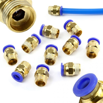 MAR-POL M66575 Spojka pneumatická, přímá nástrčná PC s vnějším závitem1/4" pro PA, PU, PE hadice 8mm, sada 10ks