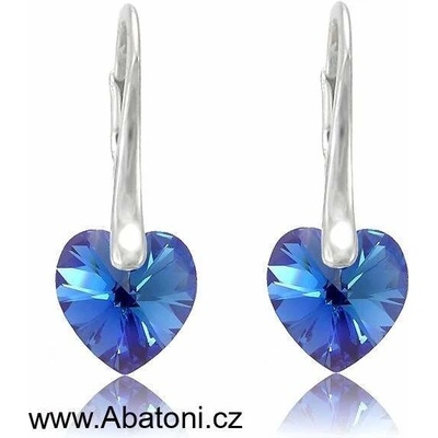 Swarovski Elements Heart krystal stříbrné náušnice visací modré srdce srdíčka 31012.4 Sapphire modrá královská