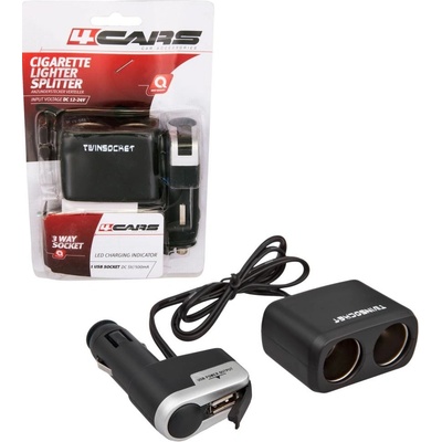 4CARS ROZDVOJKA ZAPAĽOVAČA 12/24V S USB 94142