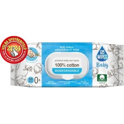 GoWipes Dětské vlhčené ubrousky, 99 % vody, plastic free 50 ks