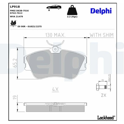 DELPHI Sada brzdových platničiek kotúčovej brzdy LP918