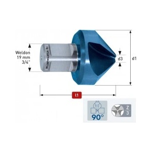 Karnasch Зенкер Ø 55 mm, 90°, HSS-XE, с покритие BLUE-TEC, Weldon 19 (1415)