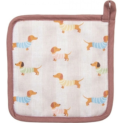 Clayre & Eef Béžová bavlněná podložka s jezevčíky Puppy Pullover 20 x 20 cm