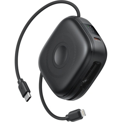 Външна батерия SWISSTEN Voltbox MagGO 10000 mAh с вграден кабел Lightning, USB-C, Черен (22013935)