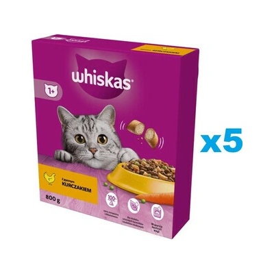 WHISKAS Adult s lahodným kuracím mäsom pre dospelé mačky 5 x 0,8 kg