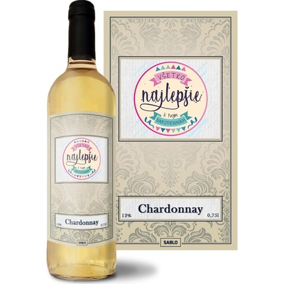 Sablio Všechno nejlepší k narozeninám Chardonnay biele suché víno 12 % 0,75 l (čistá fľaša)