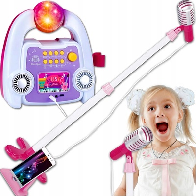 KARAOKE SADA PRO DĚTI MIKROFON EFEKTY ZESILOVAČ STATIV DISCO LED