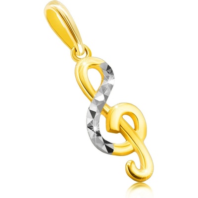 Šperky eshop Zlatý prívesok z kombinovaného 9K zlata husľový kľúč pásik s trojuholníkovým rezom S4GG245.18