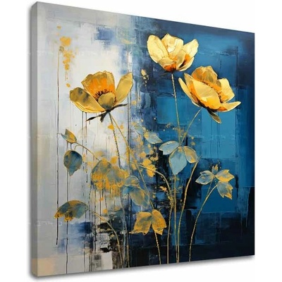 Nadčasová elegancia na plátne Zlaté kvety v modernom prevedení - 50x50 cm