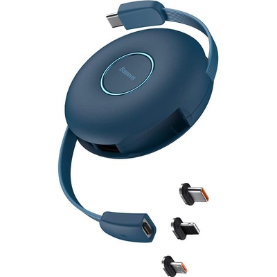 Baseus Zinc Magnetic 3-in-1 Retractable USB-C Cable PD 20W (CAMLC-03) - универсален USB-C кабел с магнитни Lightning, microUSB и USB-C конектори (100 см) (син)