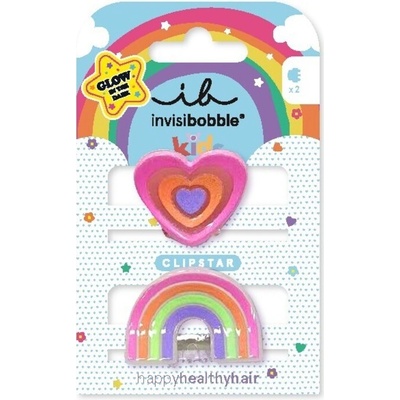 Invisibobble CLIPSTAR GLOW KIDS Happy Heart - Dětská sponka do vlasů 2 ks