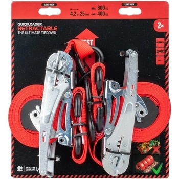 Quickloader Sťahovací/samonavíjací jednodielny račňový popruh 800 kg 4,2 m (0,7 m + 3,5 m) x 25 mm 2-pack