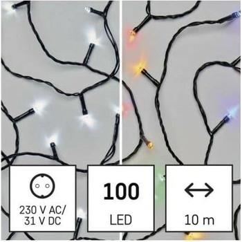 EMOS Lighting D4AJ01 LED vianočná reťaz 2v1 10 m vonkajšia aj vnútorná studená biela multicolor programy