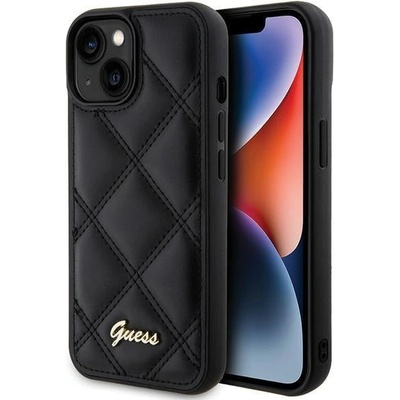 GUESS Кейс Guess Quilted Metal Logo за iPhone 15, черен (3666339149604)