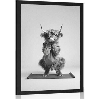 Plakát kráva cvičí jógu na podložce - 40x60 black