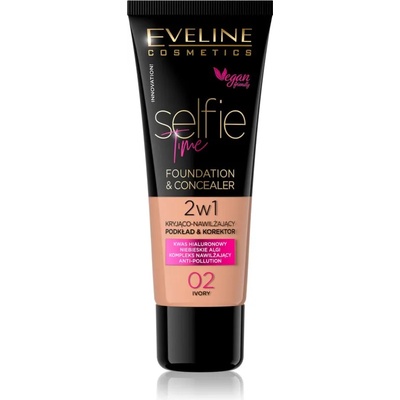 Eveline Cosmetics Selfie Time грим и коректор 2 в 1 цвят 02 Ivory 30ml
