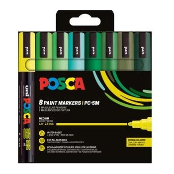 uni Декоративен маркер, 1, 8-2, 5 мм, UNI "Posca PC-5M", 8 различни зелени цвята 302422441 (302422441)