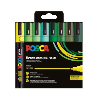 uni Декоративен маркер, 1, 8-2, 5 мм, UNI "Posca PC-5M", 8 различни зелени цвята 302422441 (302422441)