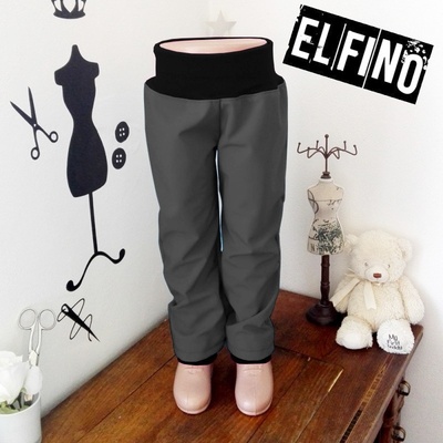 Dětské softshellové kalhoty s kapsami s fleecem šedé s černým nápletem