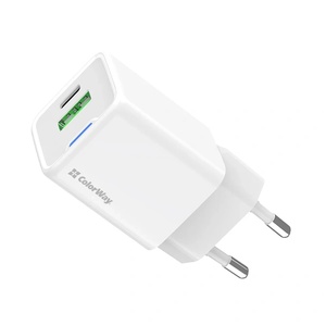ColorWay Зарядно устройство COLORWAY, CW-CHS062PD-WT GaN Mini 20W PD Port PPS USB (Type-C PD + USB QC4.0) (CW-CHS062PD-WT)