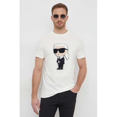 Karl Lagerfeld Памучна тениска Karl Lagerfeld в бежово с апликация (534250.755075)