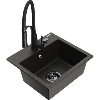 Mexen Milo гранитна мивка с 1 отделение с кухненски смесител Aster, черен/златен металик - 6505-75-73450-70-B (6505-75-73450-70-B)