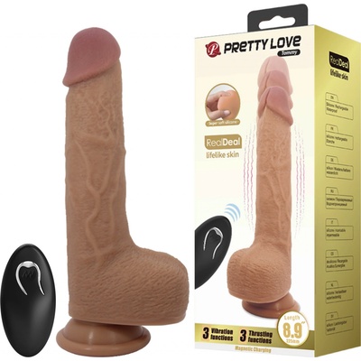 Pretty Love Tommy Thrusting & Vibrating RealDeal Dildo with Remote 22.5 cm Brown