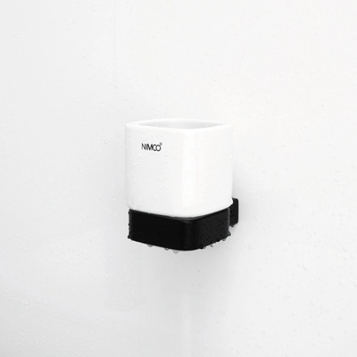 Nimco Kibo Pohárik na kefky a pastu s držiakom biela keramika/čierny mat Ki 14058K-90