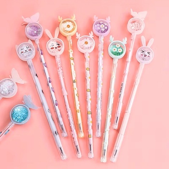 Блестящи гел химикалки с пеперуди, котенца и цветя, черно мастило