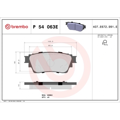 Sada brzdových platničiek, vždy 4 kusy v sade BREMBO P 54 063E (P54063E)