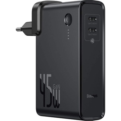 Baseus GaN Charger 45W Power Bank (PPNLD-F01) - външна батерия 10000 mAh и захранване за ел. мрежа с 2 x USB-C изходи и GaN технология (черен)