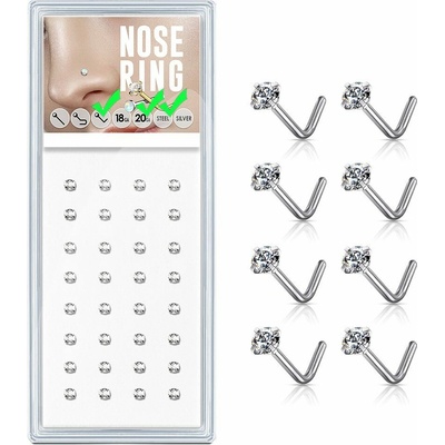 S4U Sada 40ti piercingů do nosu, 2 mm zirkon 0,8 mm N0000-33