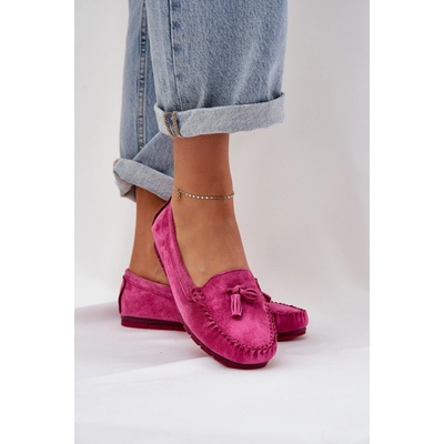 S. Barski Dámské Ploché Klasické Semišové Mokasíny fuchsiová