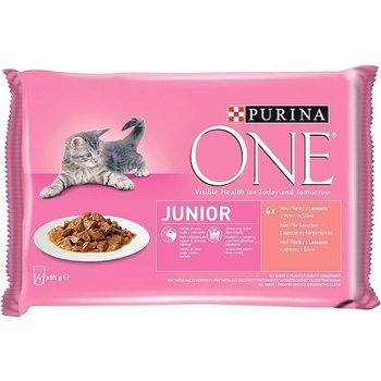 Purina ONE Junior minifiletky s lososem a mrkví ve šťávě 4 x 85 g