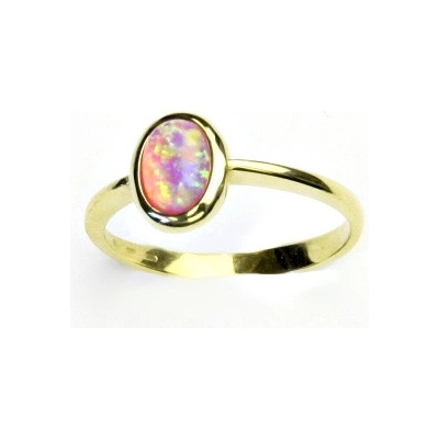 Čištín Zlatý prsten žluté i bílé zlato syntetický růžový opál T 1354