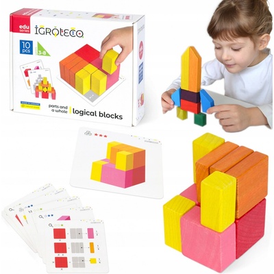 Teddies Hlavolam stavebnice dřevo 10 dílků v krabici 22x17x6cm