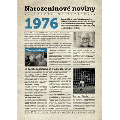 Narozeninové noviny 1976 s vlastní fotografií a textem S fotografií a textem